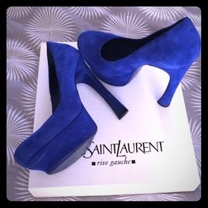 YSL blue suede heels